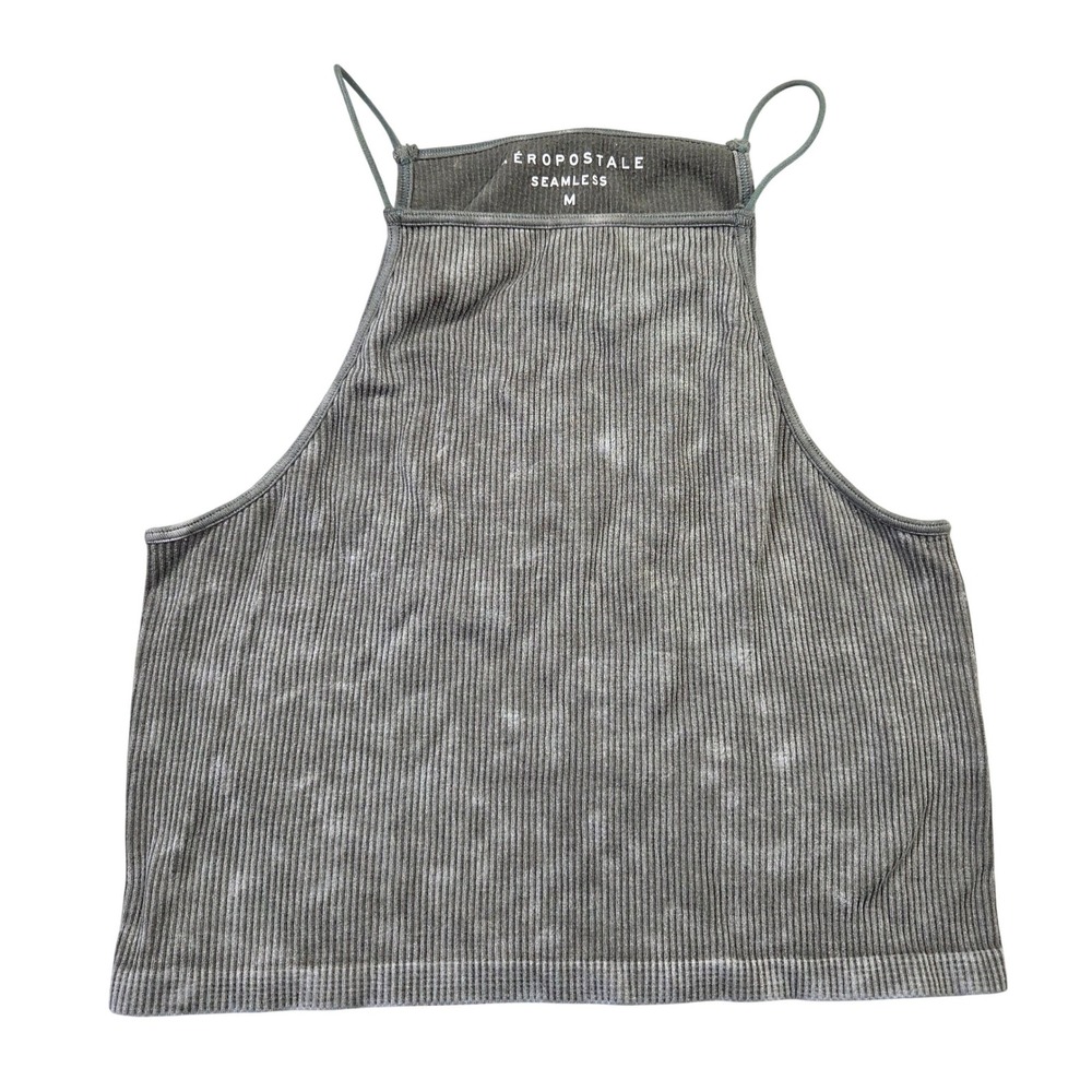 Aeropostale Seamless Ribbed High Neck Cami Top Grey Acid Wash M Layering Boho